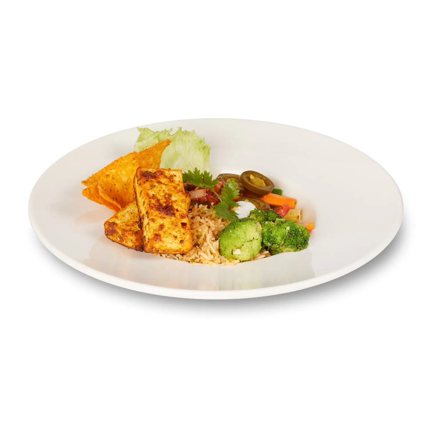 Soft Paneer Served With Exotic Veggies In Mexican Spiced Rice