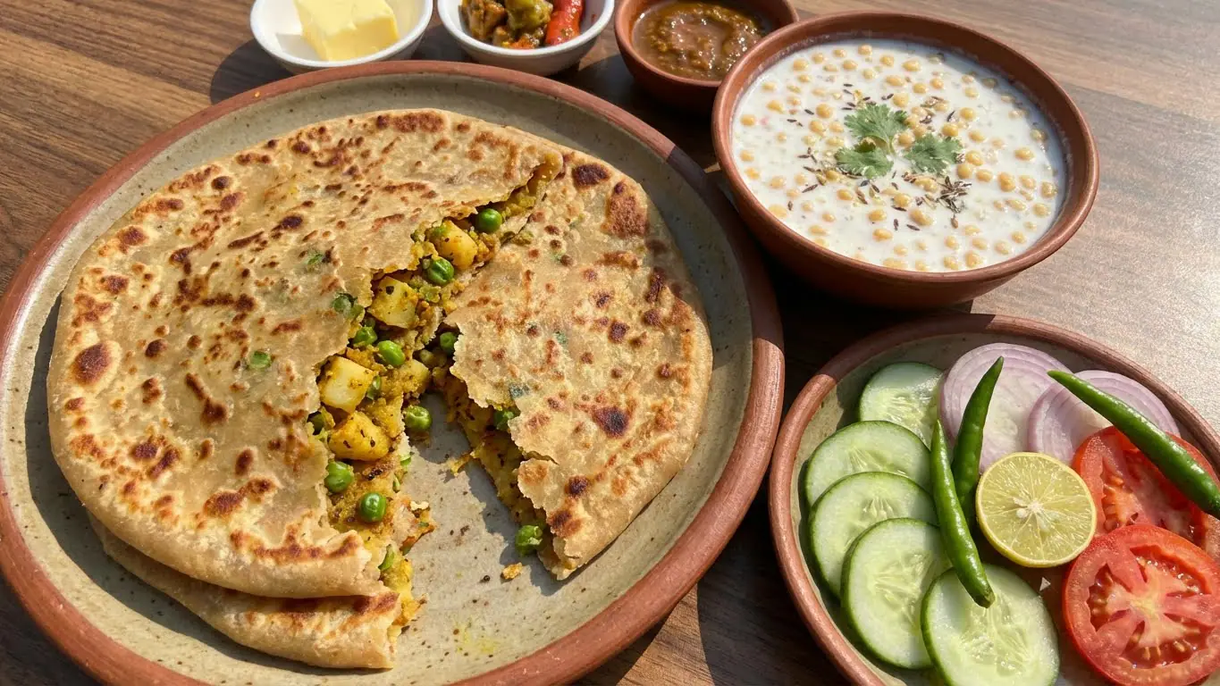 2 Stuffed [Paratha/Naan] With Bondi Raita [250 Ml] And Salad