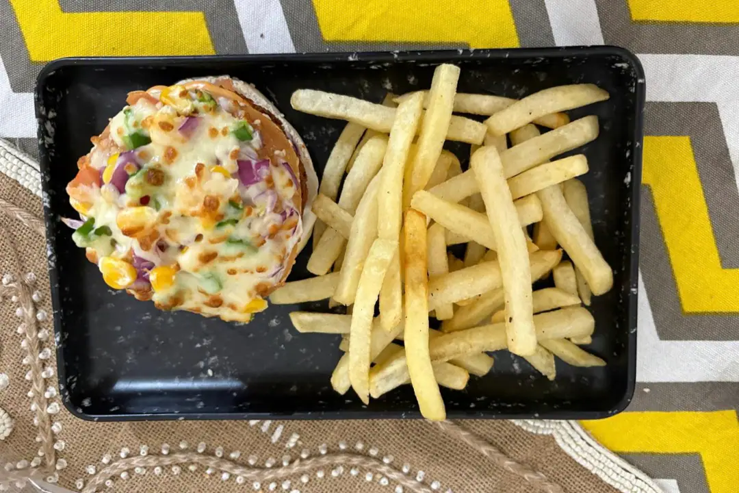 Special Veg Burgizza With Fries Combo [Serves 1]