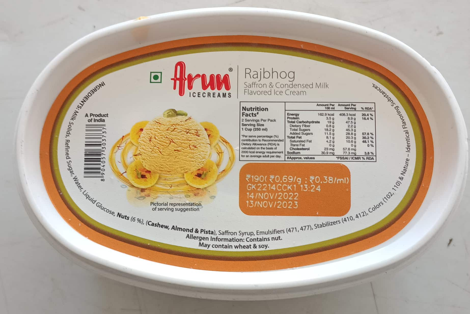 Arun Mini Ball Vanilla Ice Cream, Packaging Size: 125 Ml