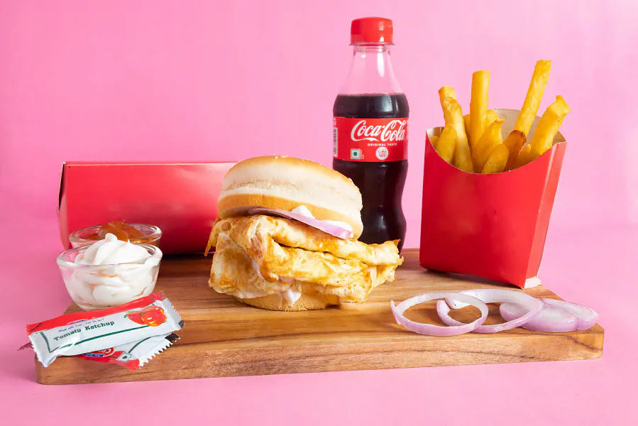 Egg In Bun Meal (burger+coca COLA +fries)