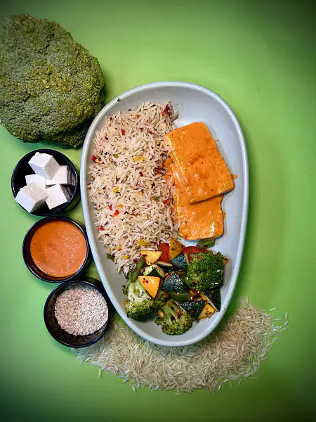 Paneer Peri Peri Steak With Rice And Veggies