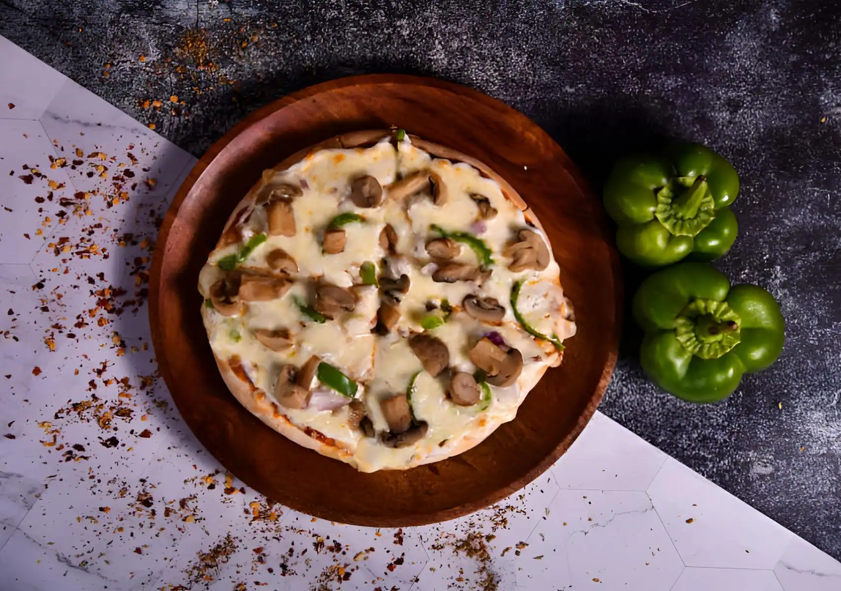 Cheese Onion Capsicum Mushroom Pizza