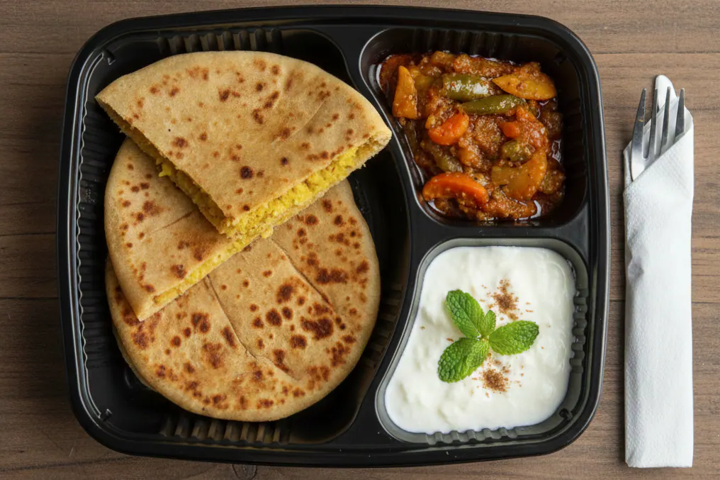 Aloo Paratha With Curd And Pickle