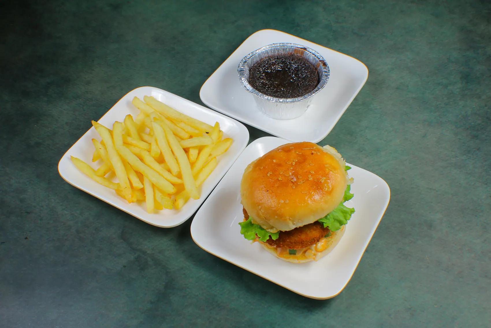 French Fries With Burger And Choco Lava