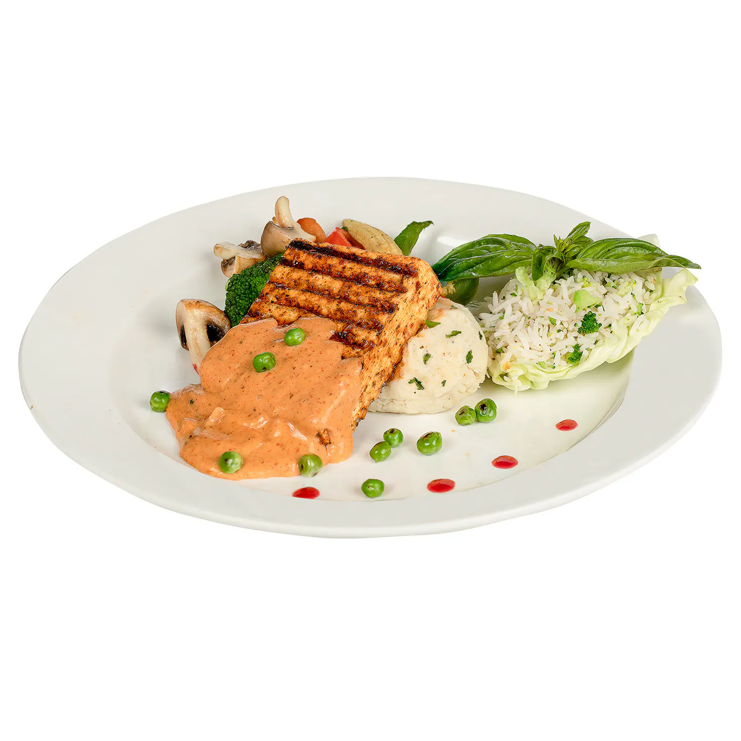 Peri-Peri Paneer Served With Exotic Veggies In Broccoli Rice