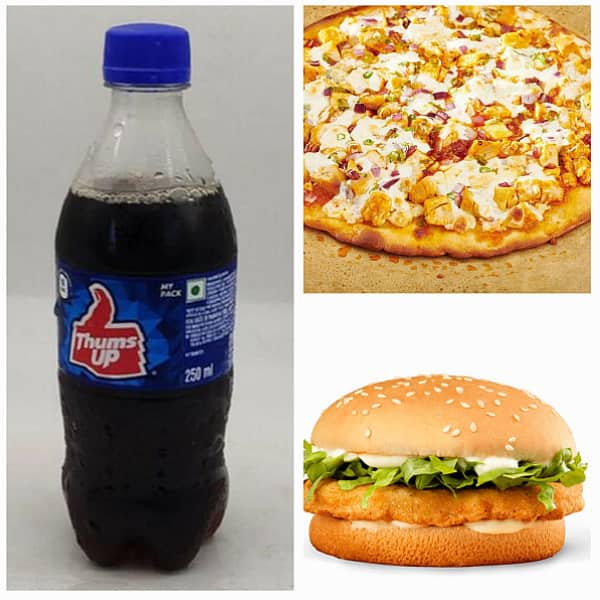 Chicken Pizza (Medium 6 Slice ]+ Chicken Burger+ Cold Drink250Ml