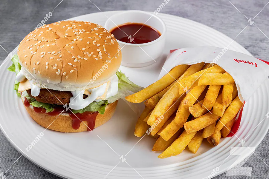 Veg Burger With Free Fries