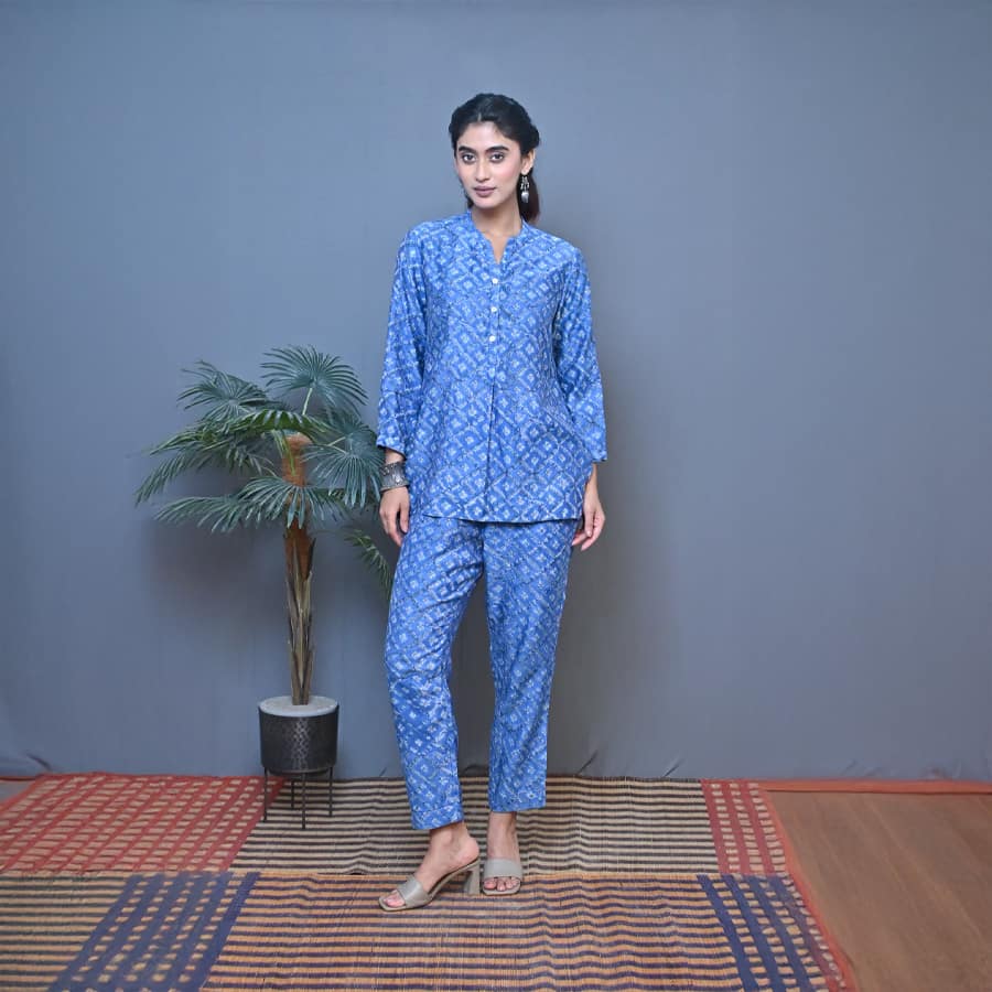 Blue Chanderi Co-ord Set