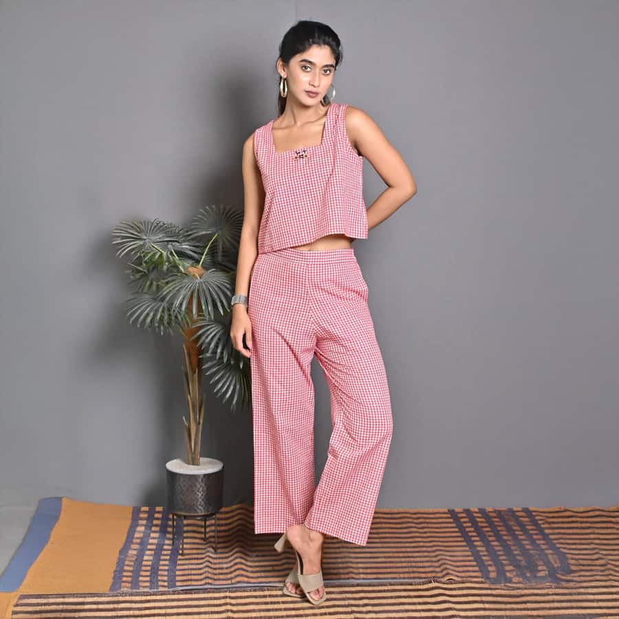 Purple Hand Woven A Line kurta With Kantha Detailing