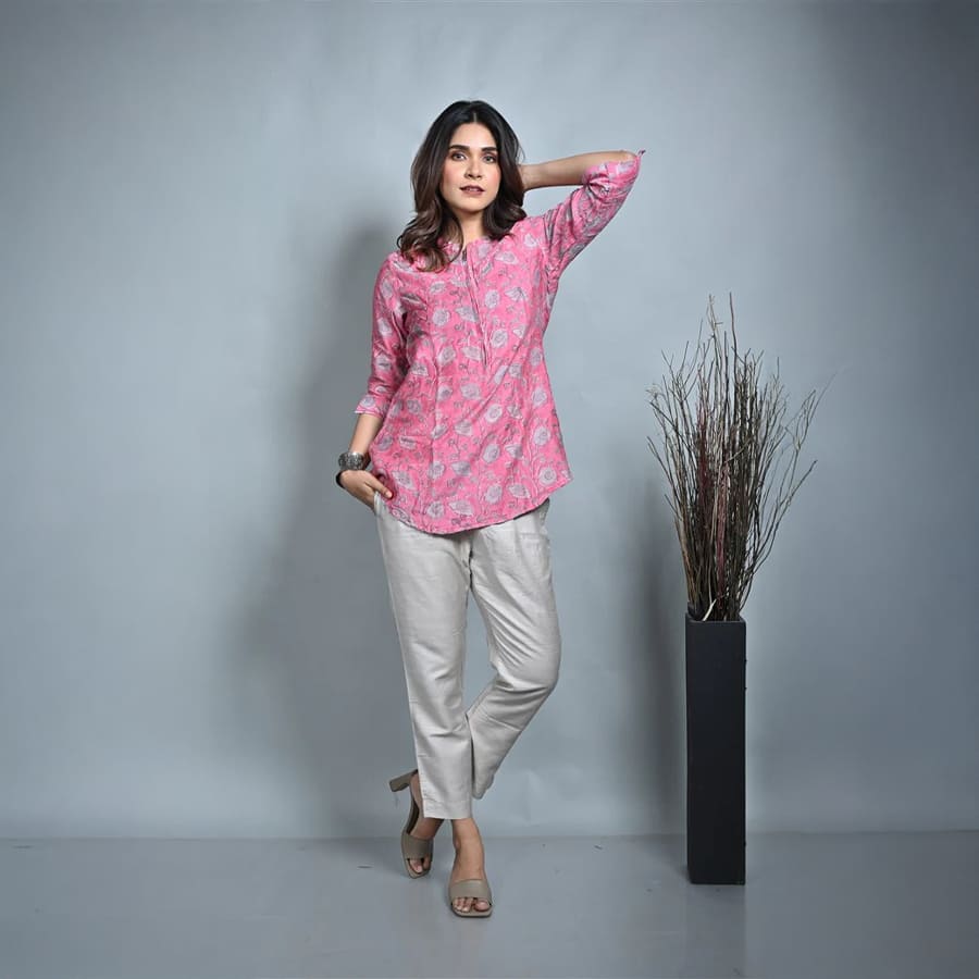 Pink Chanderi Block Print Tunic