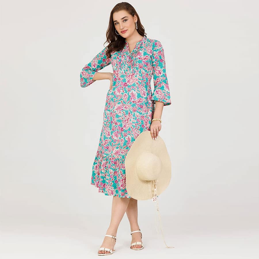 Multicolour Cotton Dobby Printed Dress