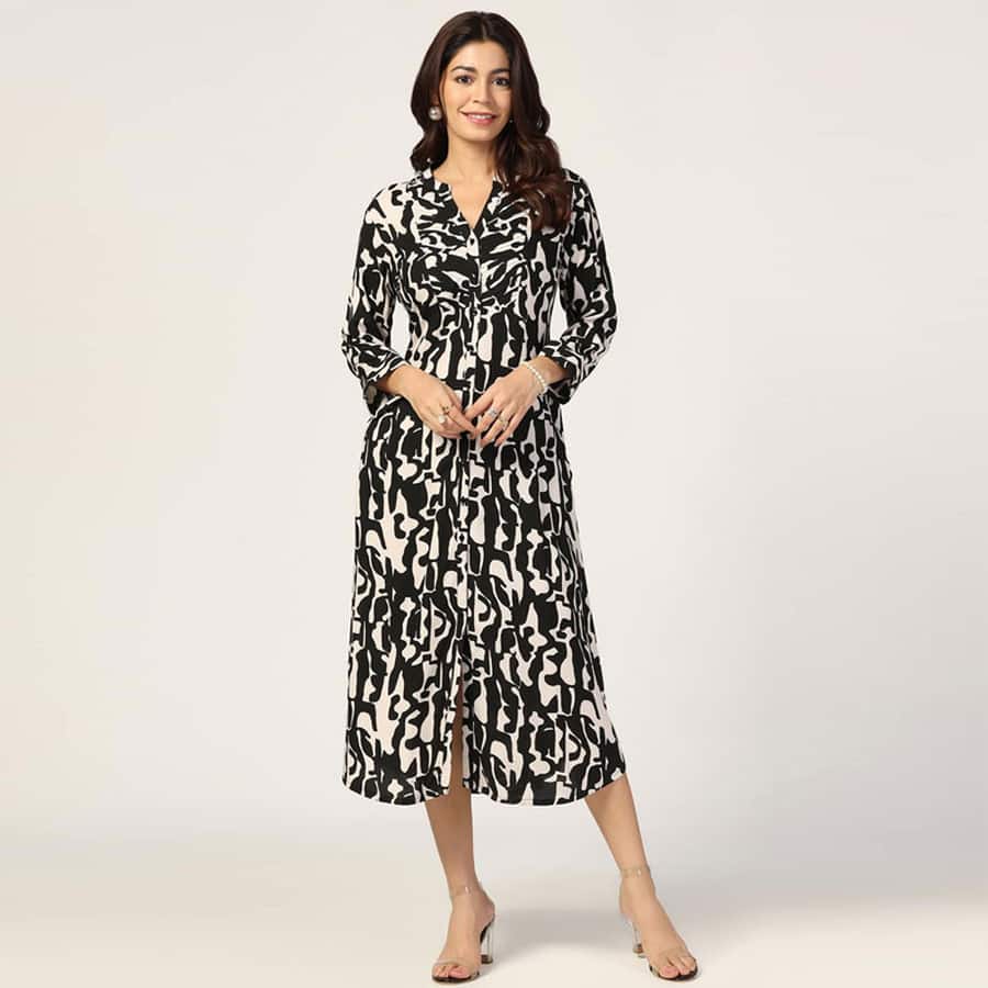 Rayon Pintuck Printed Dress