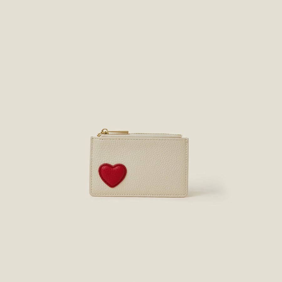 Cream Heart Faux Leather Card Holder