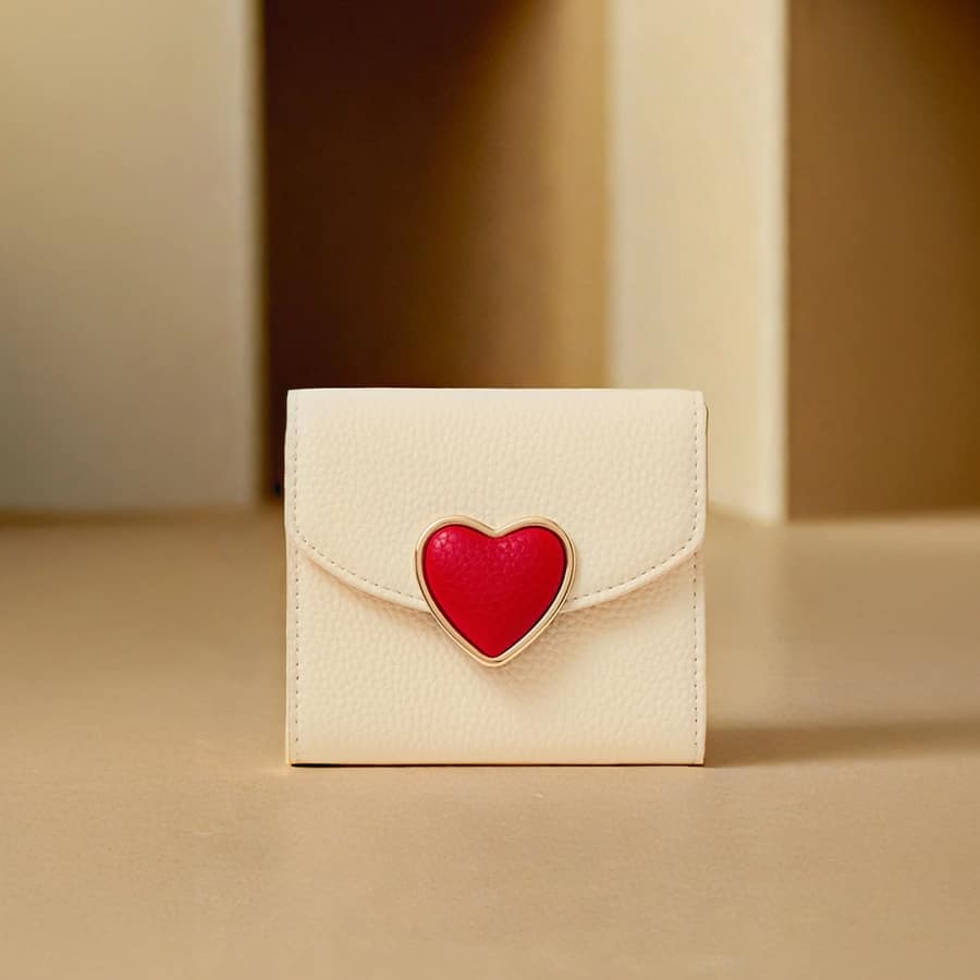 Cream Heart Faux Leather Envelope Purse