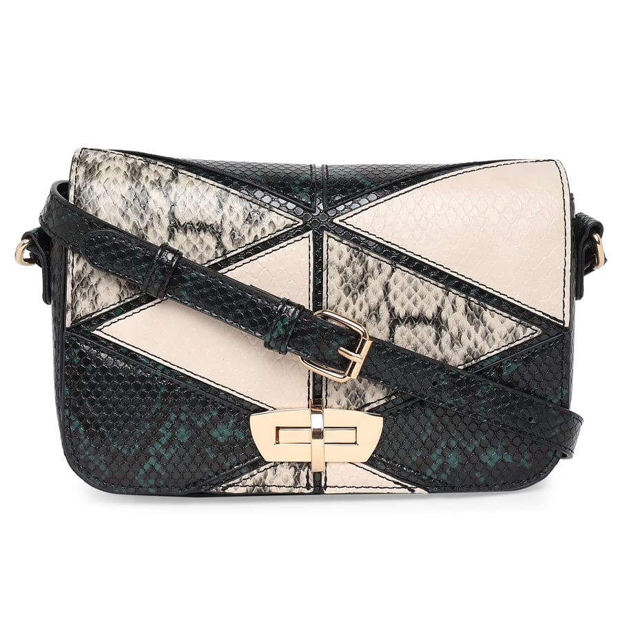Accessorize London Women's Faux Leather Black & White Patchwork Snake Sling Bag