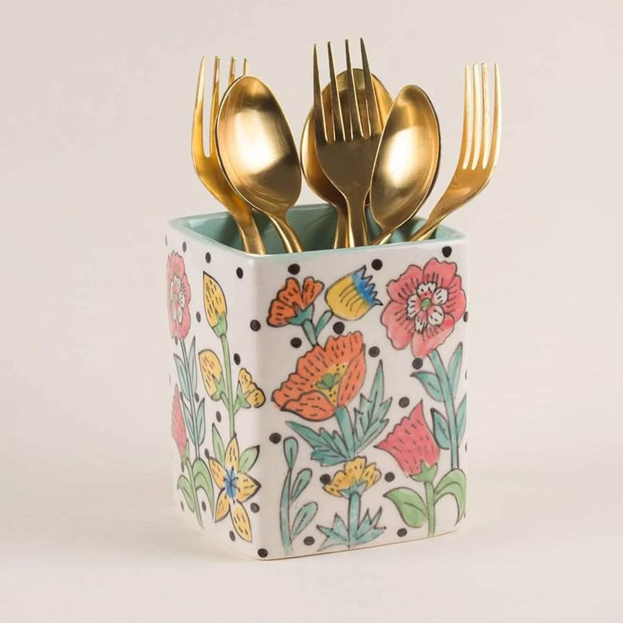 Kelly Green Handpainted Cutlery Holder