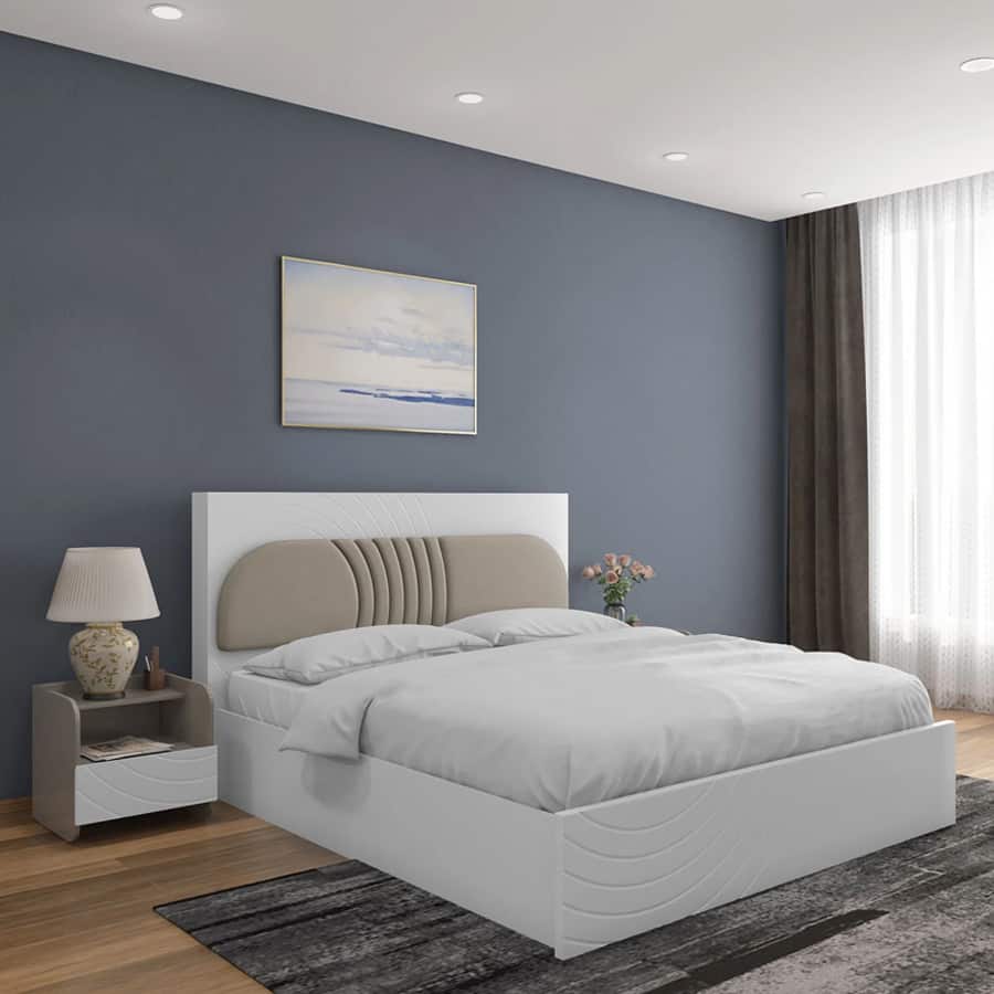 Cassini Queen Bed with Hydraulic Storage and Backlight Headboard (White)