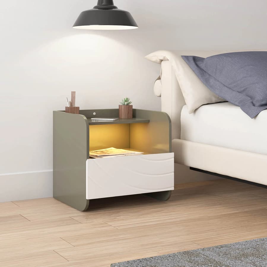 Cassini Night Stand with Led Light and Wireless Charging Area (White)