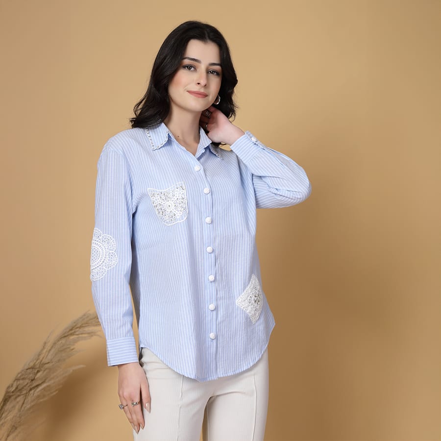 Gipsy Sky Blue Cotton Striped Shirt