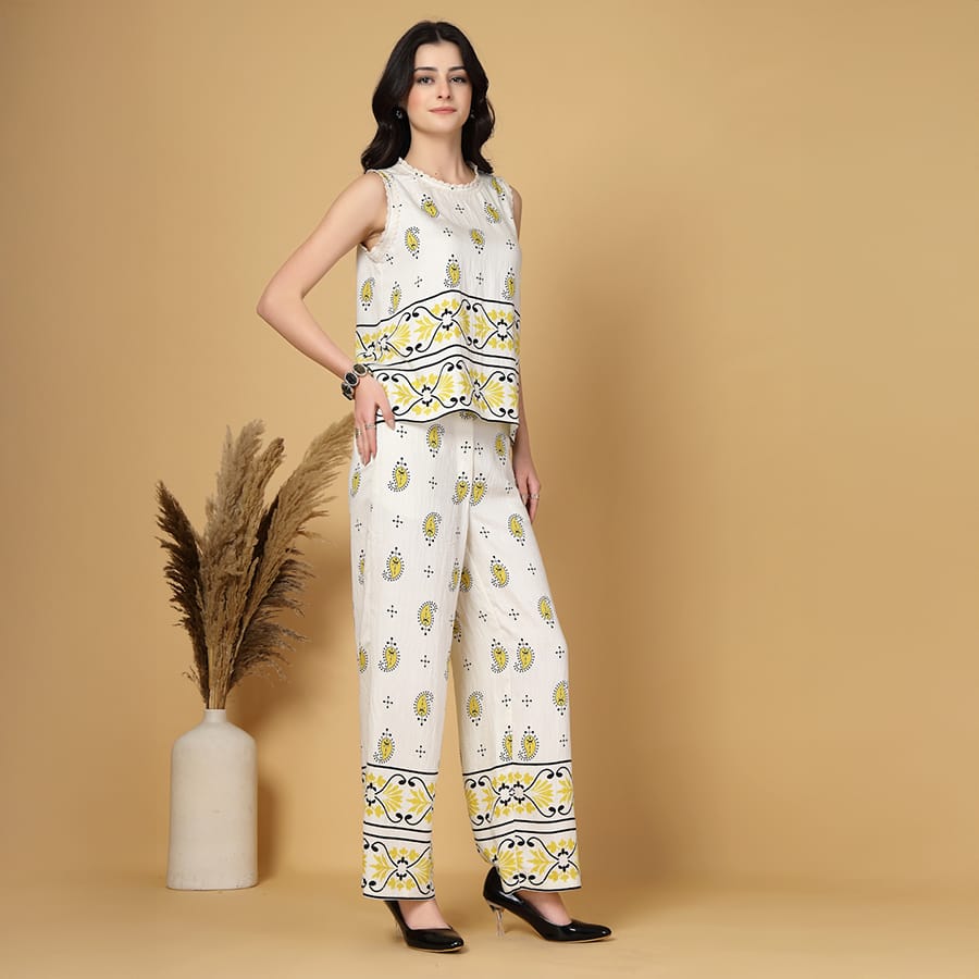 Gipsy Yellow Paisley Rayon Top With Pants