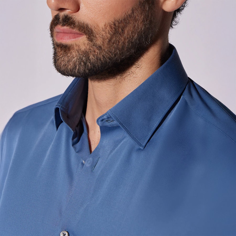 Wrinkle-Free Bamboo-Blend Satin Shirt - Blue
