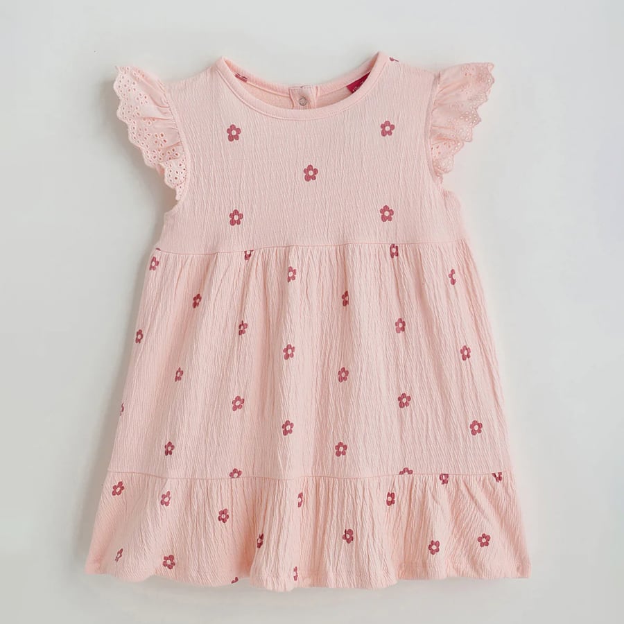 One Friday Infant Peach A-Line Frill Sleeve Printed Dress