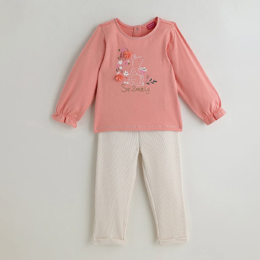 One Friday Infant Pink Regular Fit Full Sleeve Solid Top with Leggings