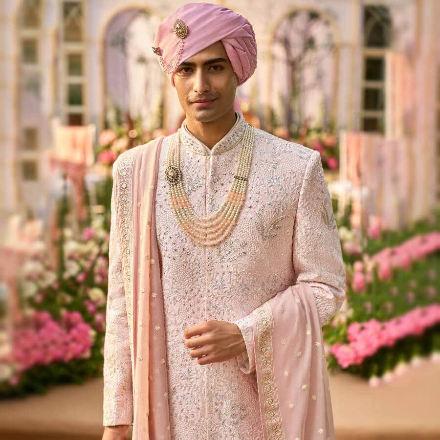 Pastel Pink Sherwani with Embroidery