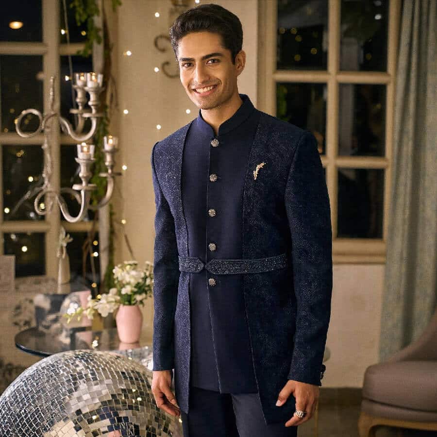 Midnight Blue Bandhgala with Modern Aesthetics