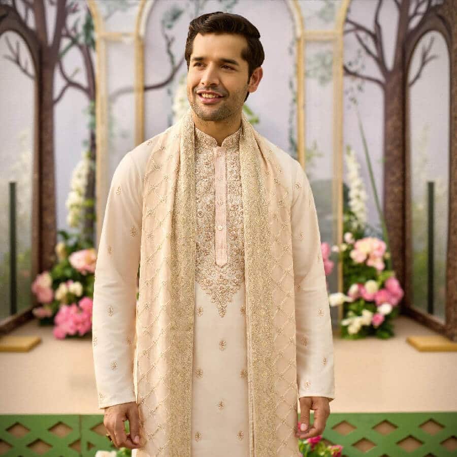 Off White Embroidered Kurta Paired with Dupatta