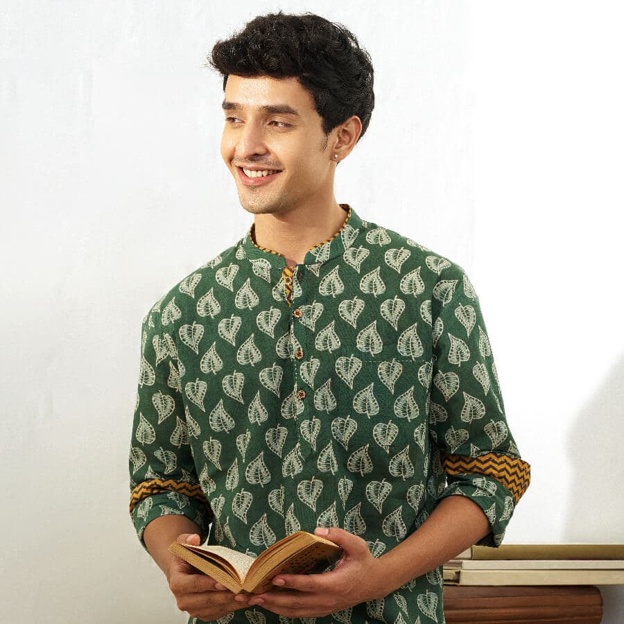 Green Printed Short Kurta