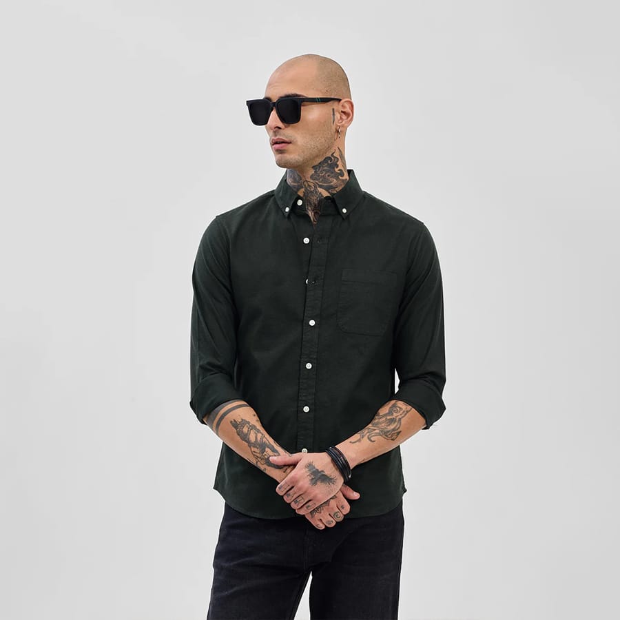 Core Lab Dark Green Button Down Slim Fit Shirt