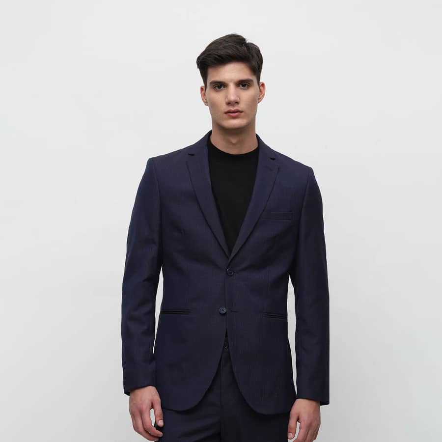 Dark Blue Check Tailored Suit-Set Blazer