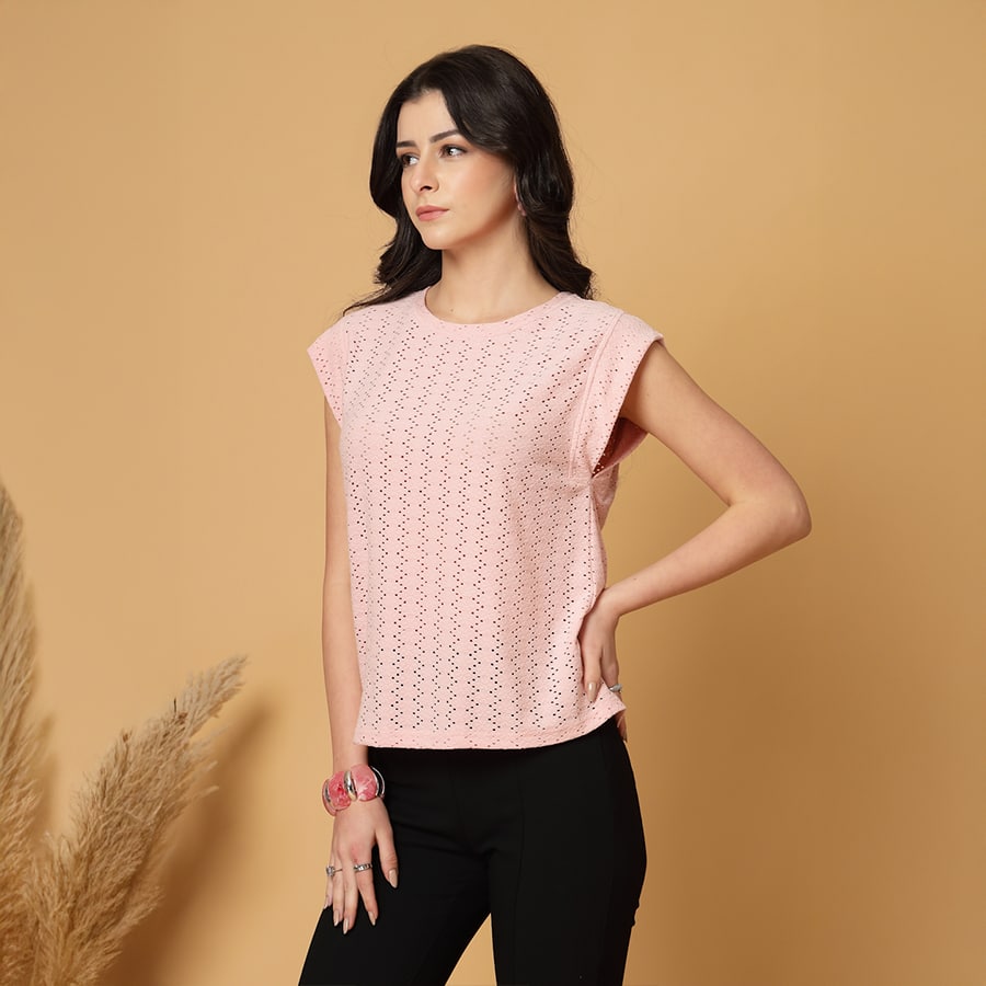 Gipsy Pink Short Sleeves Round Neck Knitted T-Shirt