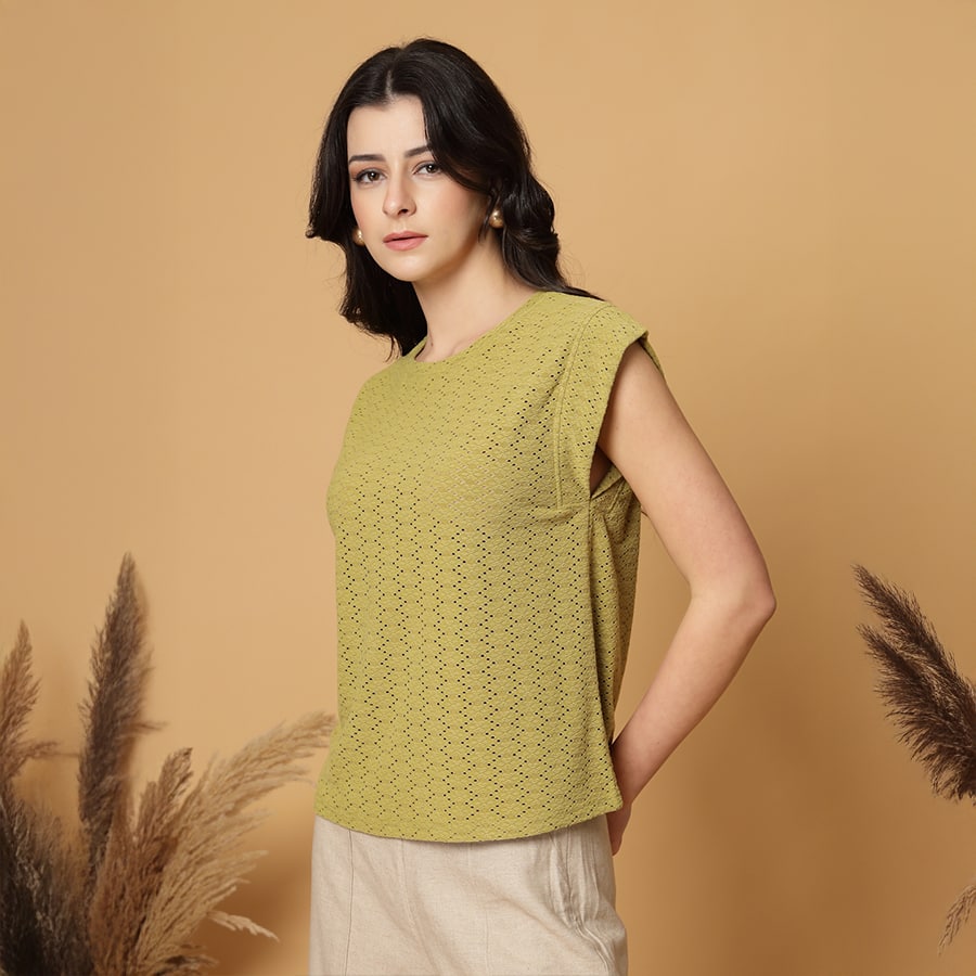 Gipsy Olive Short Sleeves Round Neck Knitted T-Shirt