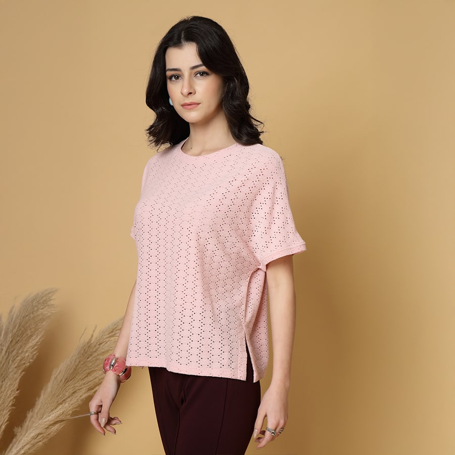 Gipsy Pink Short Sleeves Round Neck Knitted T-Shirt