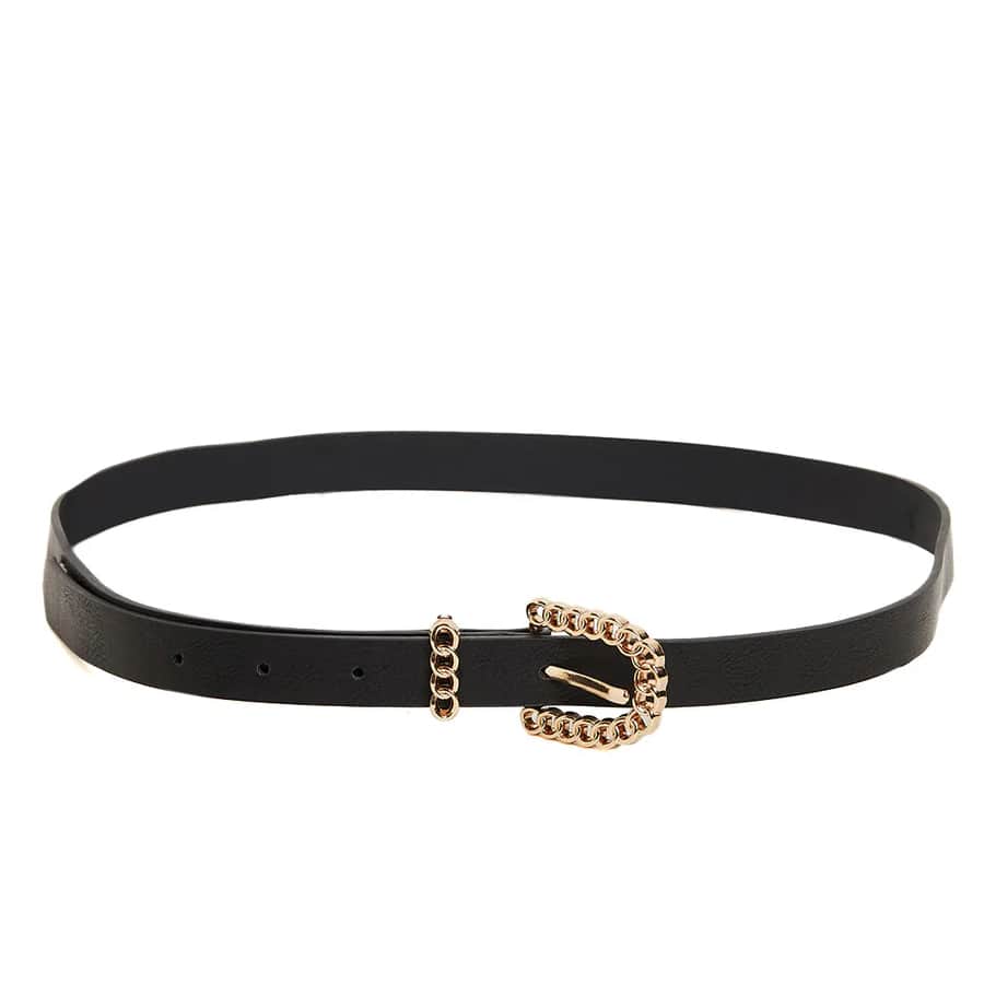Madame Light Gold Buckle Textured Black Belt