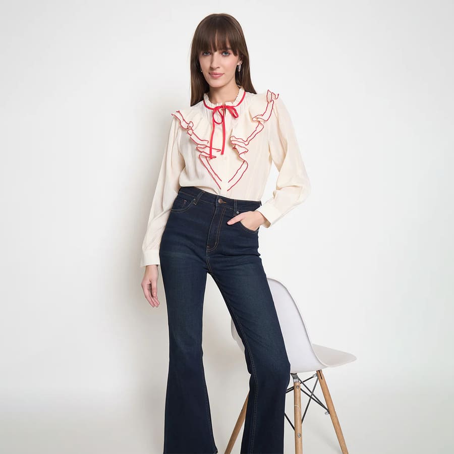 Madame Nylon Viscose Contrast Boning Red Top