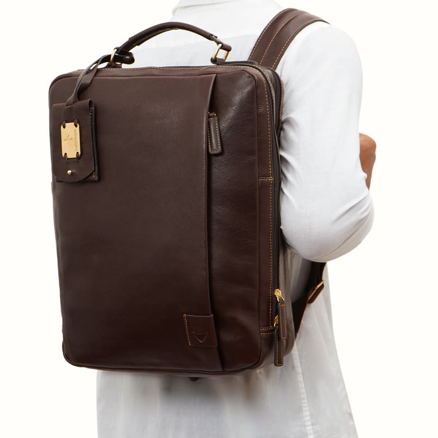 Men's Leather Backpack - Dark Brown