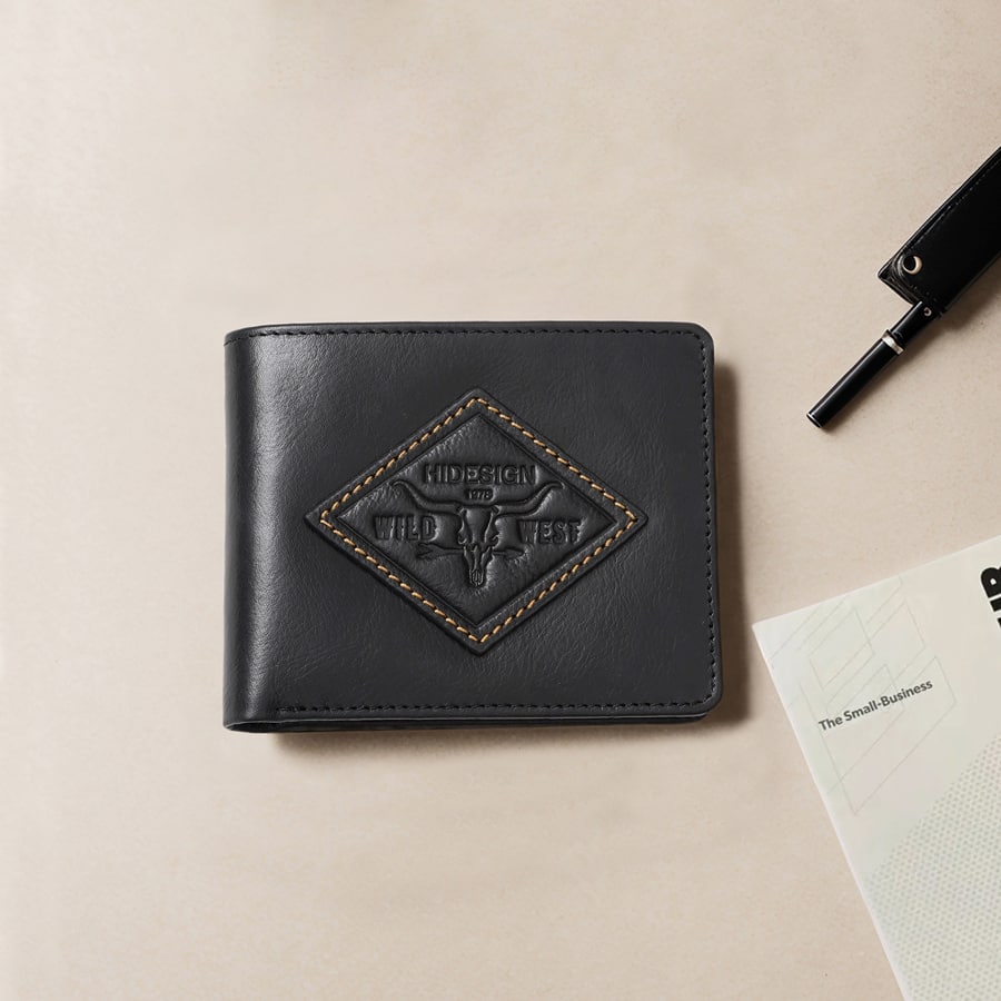 Men's Leather Bi-Fold Wallet - Black