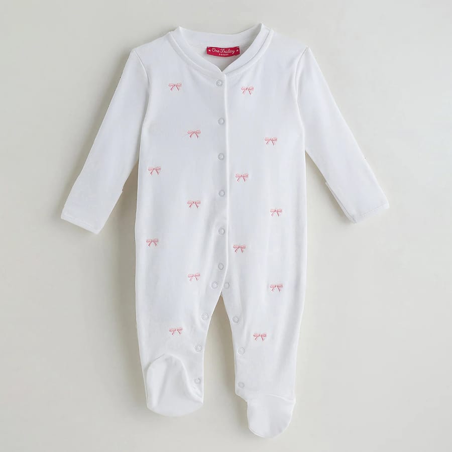 One Friday Infant White Regular Fit Full Sleeve Solid Bodysuit