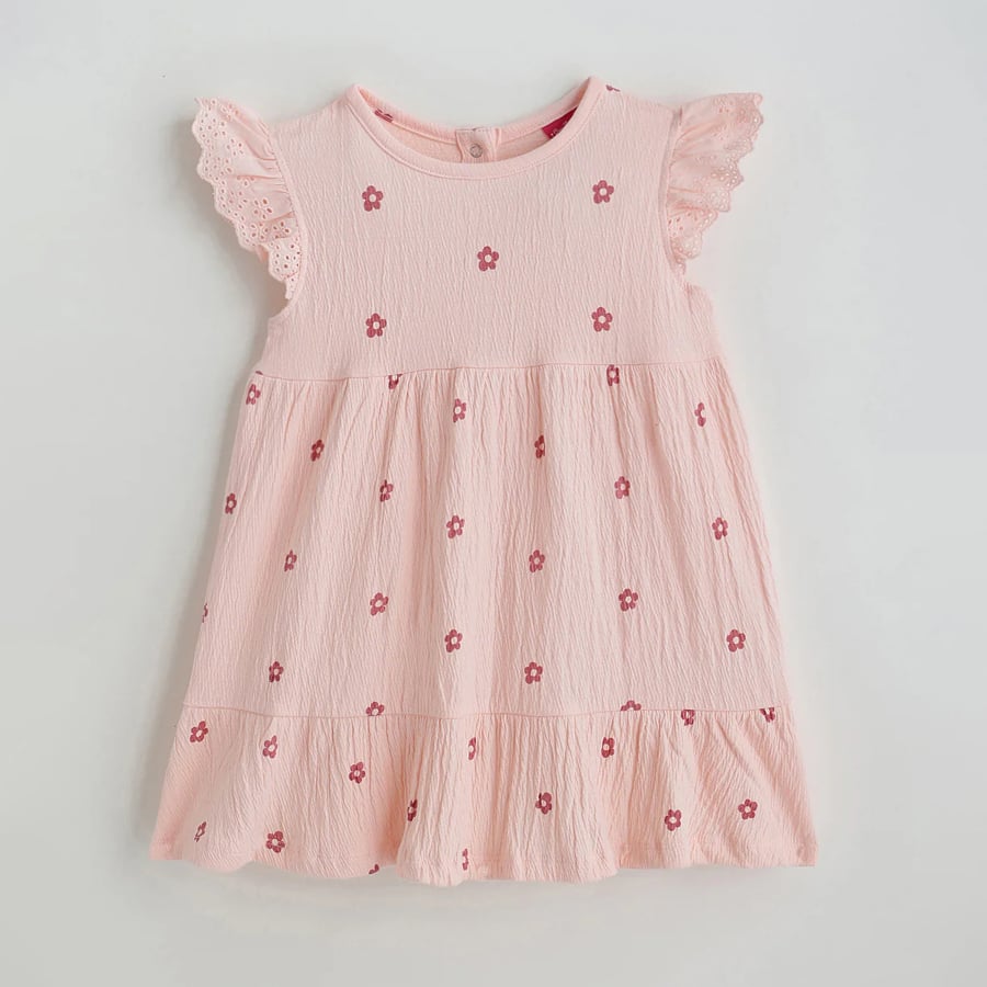 One Friday Infant Peach A-Line Frill Sleeve Printed Dress