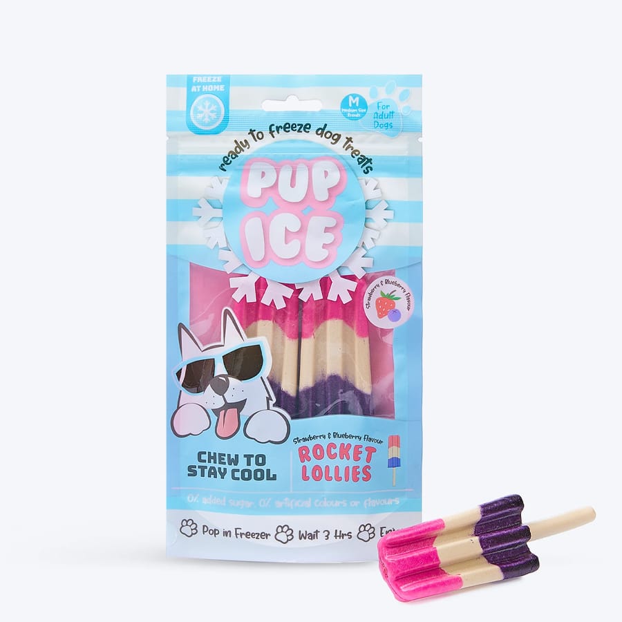 Pup Ice Rocket Lollies Strawberry & Blueberry Ready To Freeze Treat For Adult Dog - 90 gm
