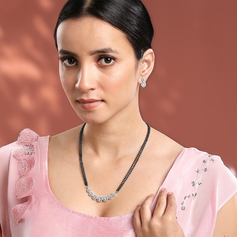 Peora Silver Plated Cubic Zirconia Studded Pendant Mangalsutra Drop Earring