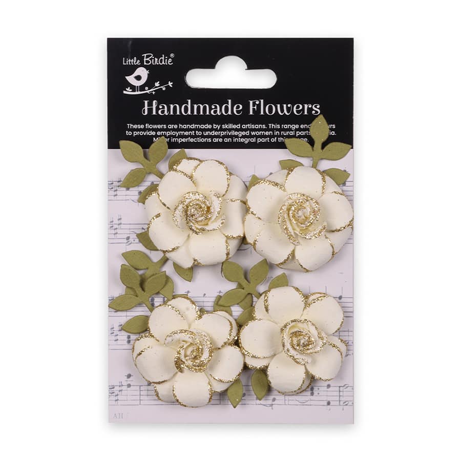 Handmade flowers Ivory Pearl Pixie Rose Approx 5cm 4pc