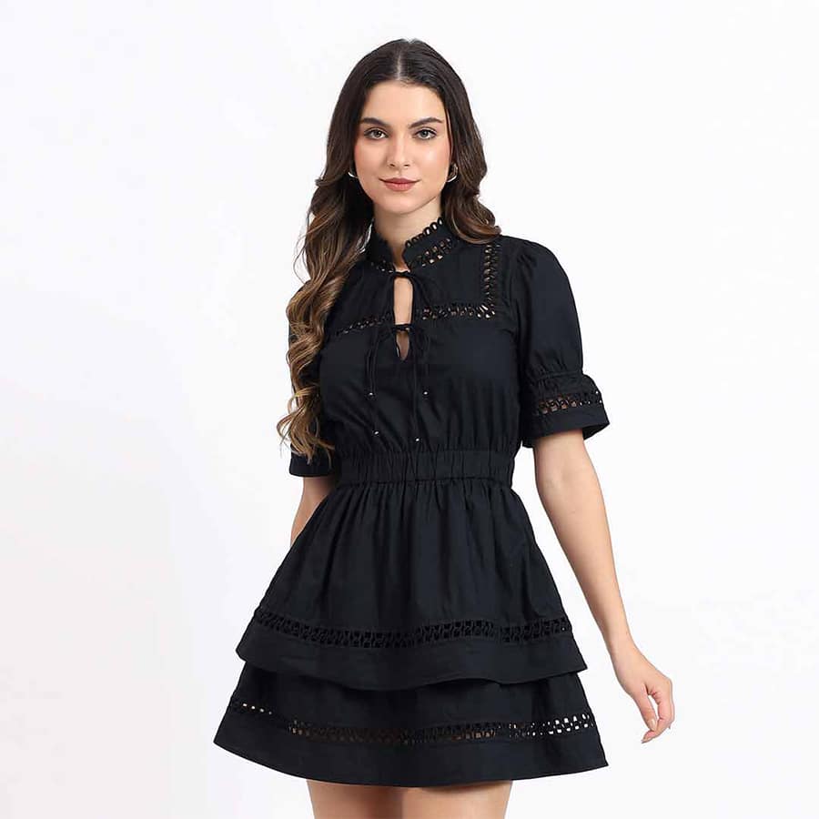 Saint Women Black Solid Cotton Short Dress