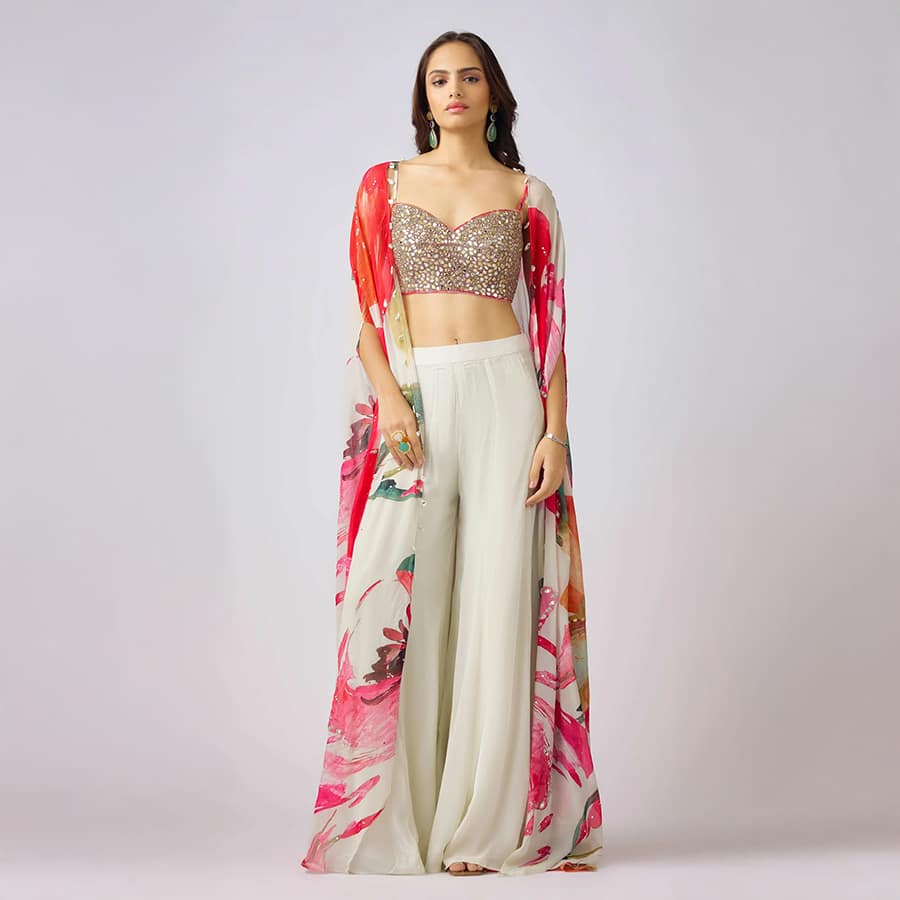 Multi Embroidered Cape Set