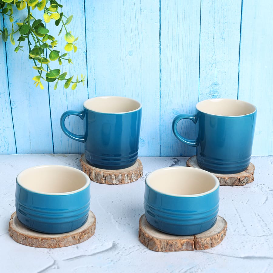 Deep Teal Mugs and Ramekins - Set of 4