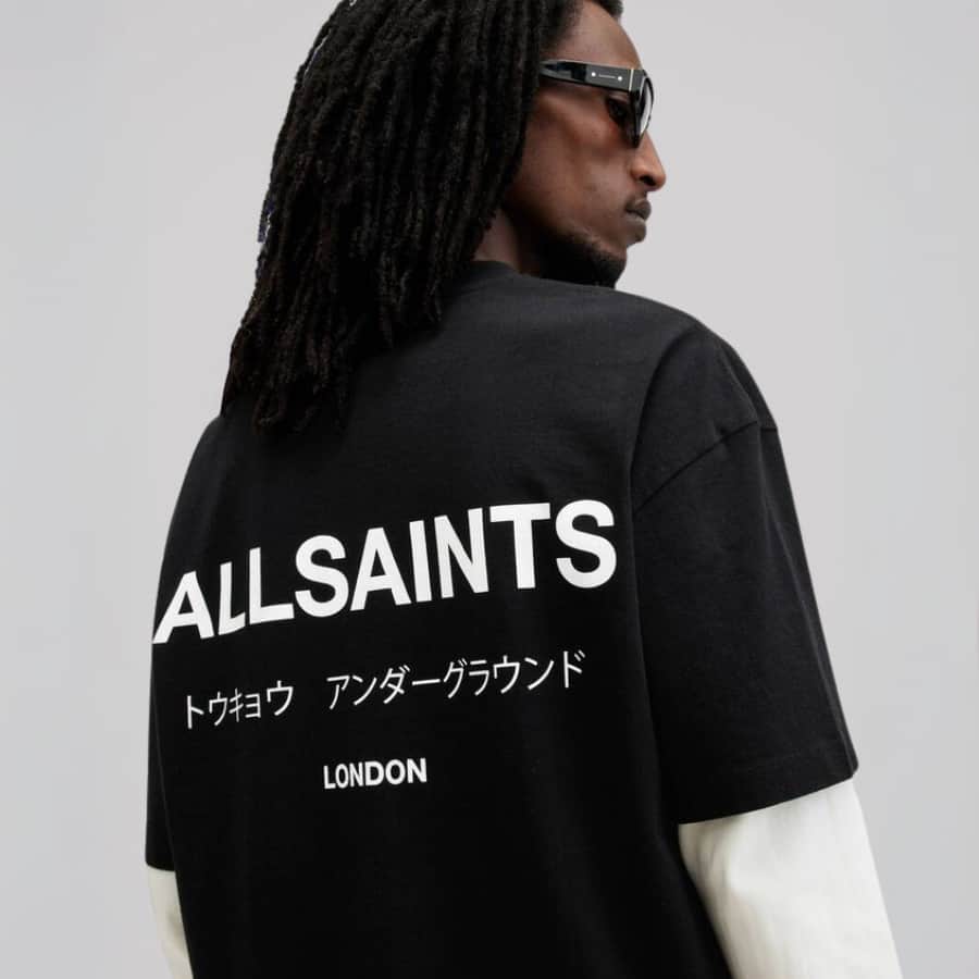 All Saints Underground Cotton Oversized T-Shirt with Signature Logo Print (Jet-Black)
